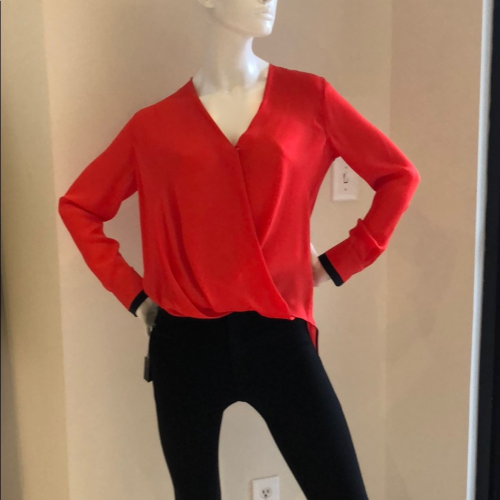 Rag & Bone red long sleeve sheer blouse